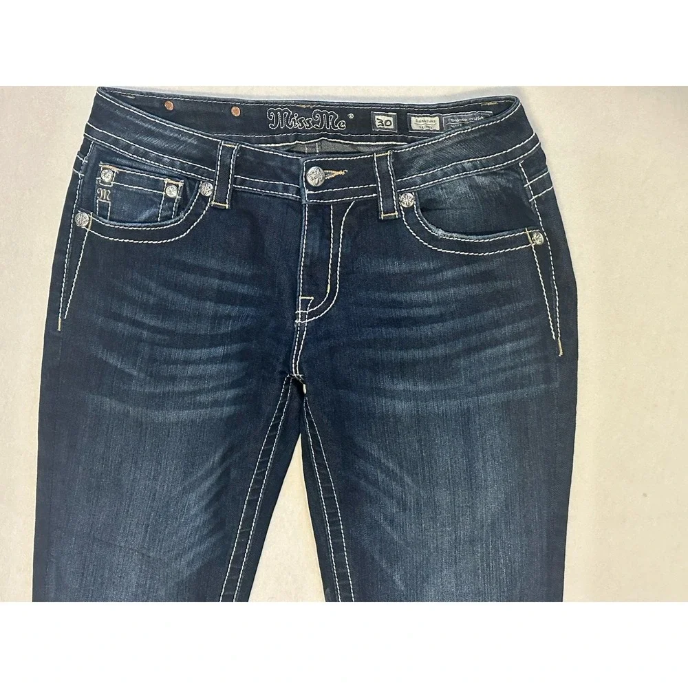MISS ME Signature Sequin Cross Low Rise Rhinestone Flap Skinny Jeans‎ SZ 30